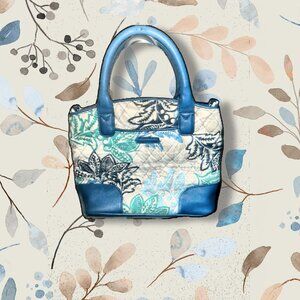 Vera Bradley Floral Blue Leather With Trim & Shoulder Handle/Strap
